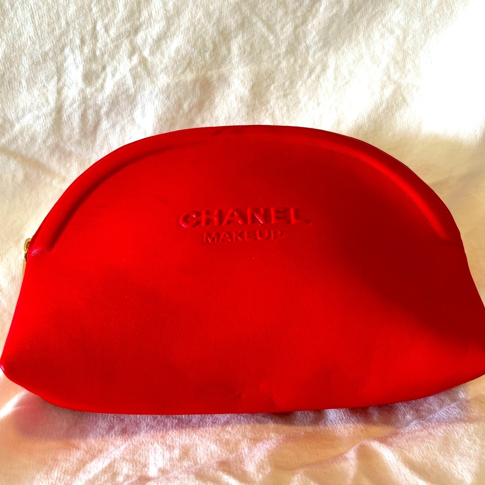 Red CHANEL Faux Leather Makeup Purse